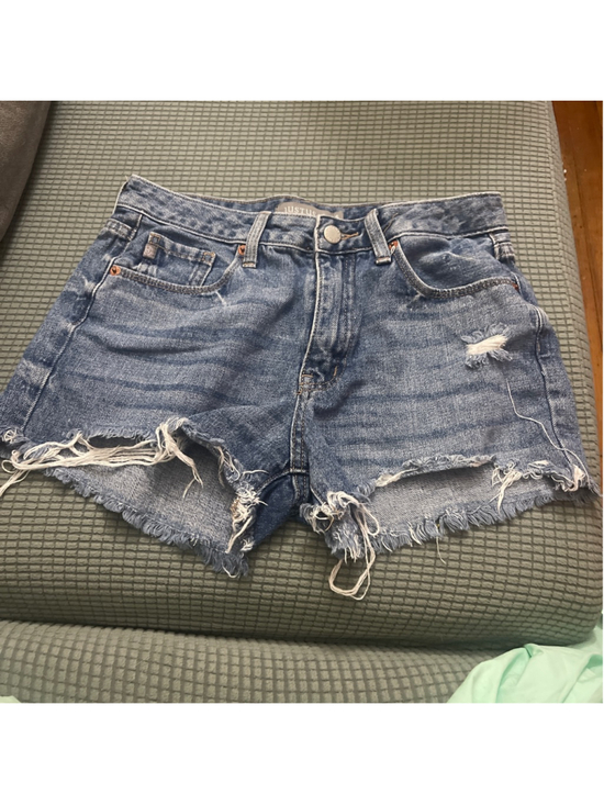 JUSTUSA Pants - Women's JUSTUSA Blue Distressed Jean Shorts S